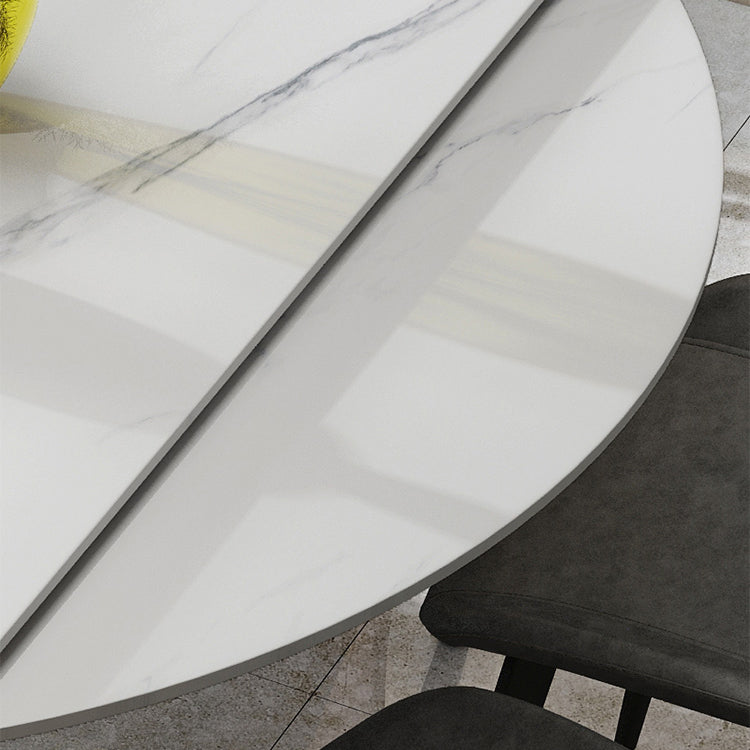 Foldable Sintered Stone Top Dining Table Round Table with Metal Base and 4 Legs