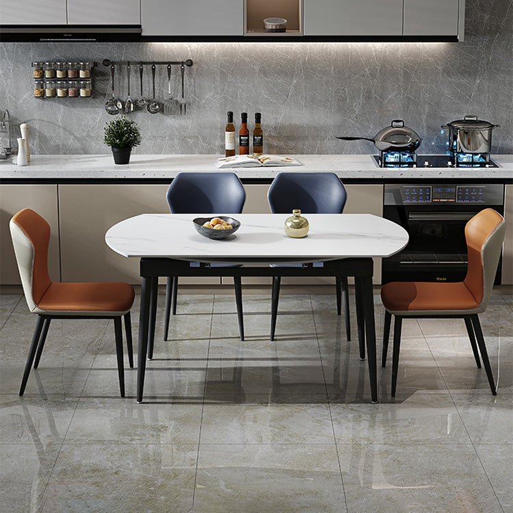 Foldable Sintered Stone Top Dining Table Round Table with Metal Base and 4 Legs