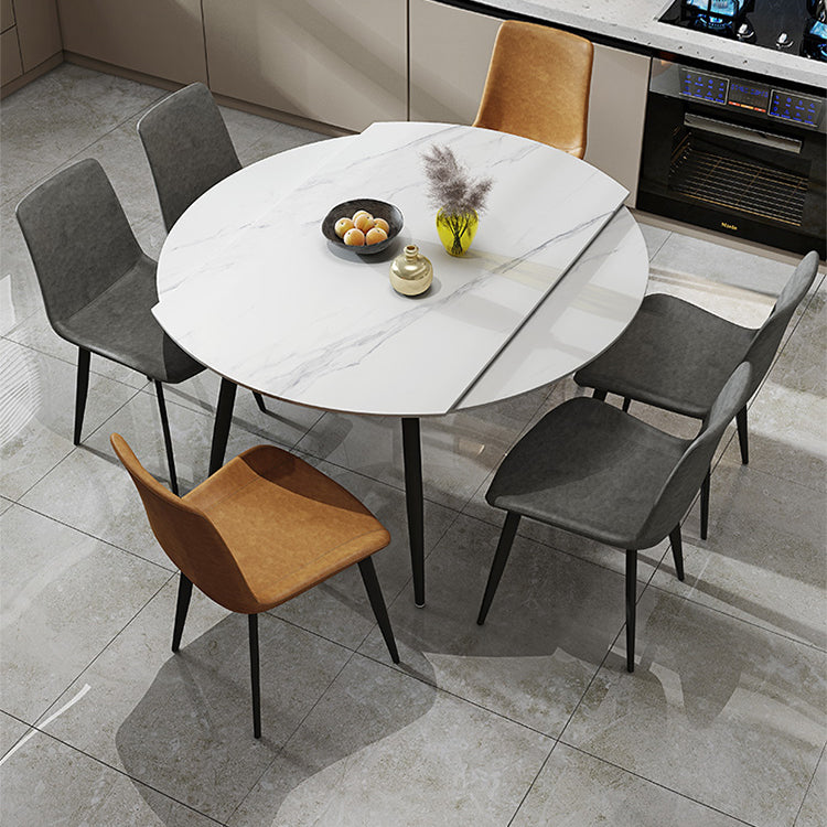 Foldable Sintered Stone Top Dining Table Round Table with Metal Base and 4 Legs