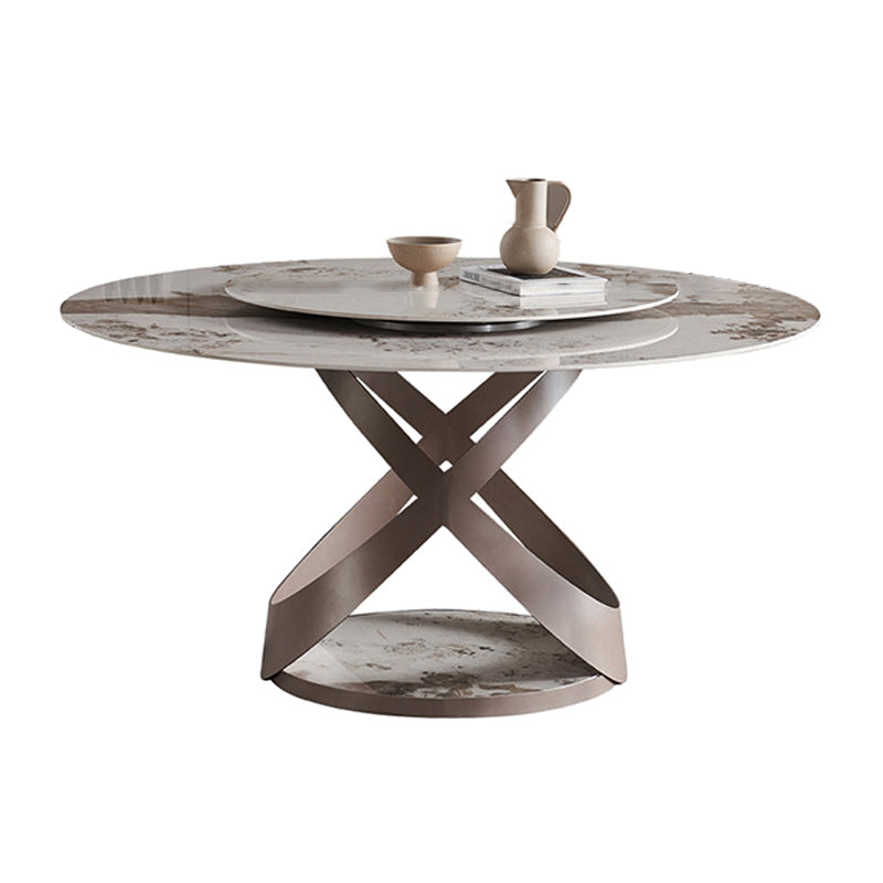 Rotatable Sintered Stone Dining Table Modern Round Table with Metal Pedestal