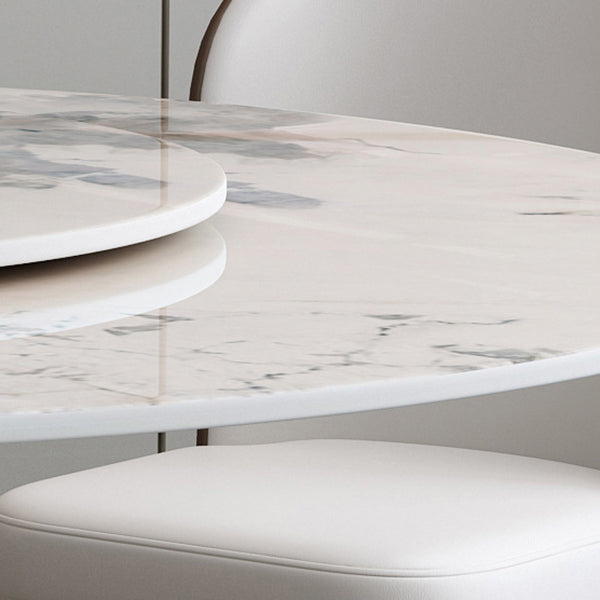 Rotatable Sintered Stone Dining Table Modern Round Table with Metal Pedestal