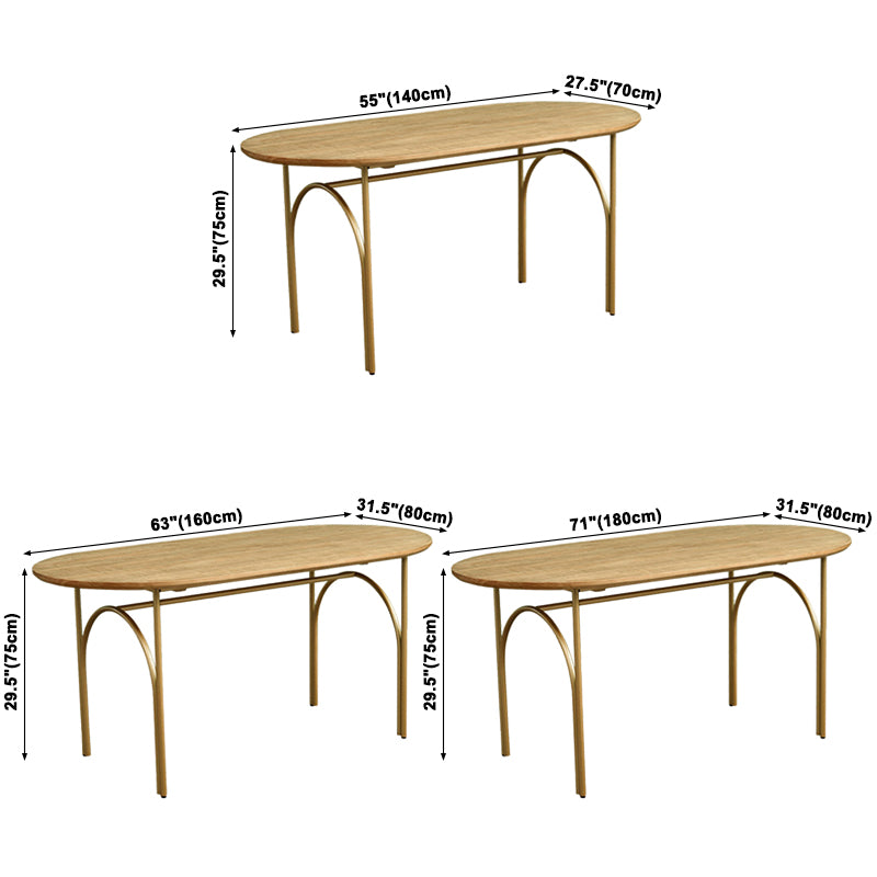 Zeitgenössischer Esstisch ovaler masser Holztisch mit metallischem vierbeinigen Tisch