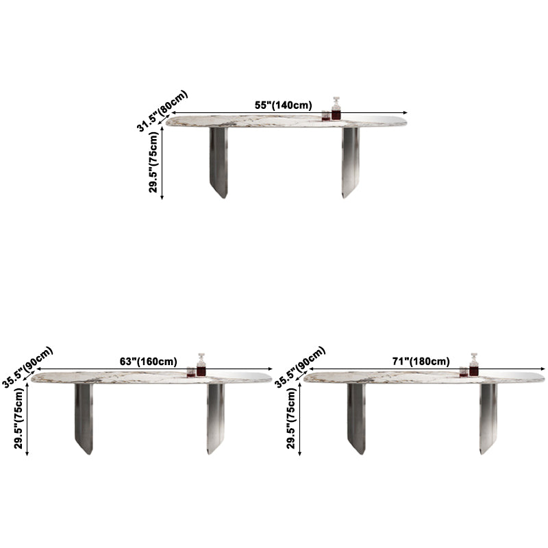 Rectangle Sintered Stone Dining Table Modern Table in White with Metal Double Pedestal