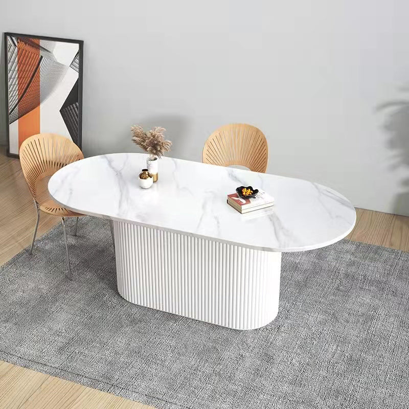 Contemporary Style Dining Table Oval Solid Wood Pedestal Table for Home