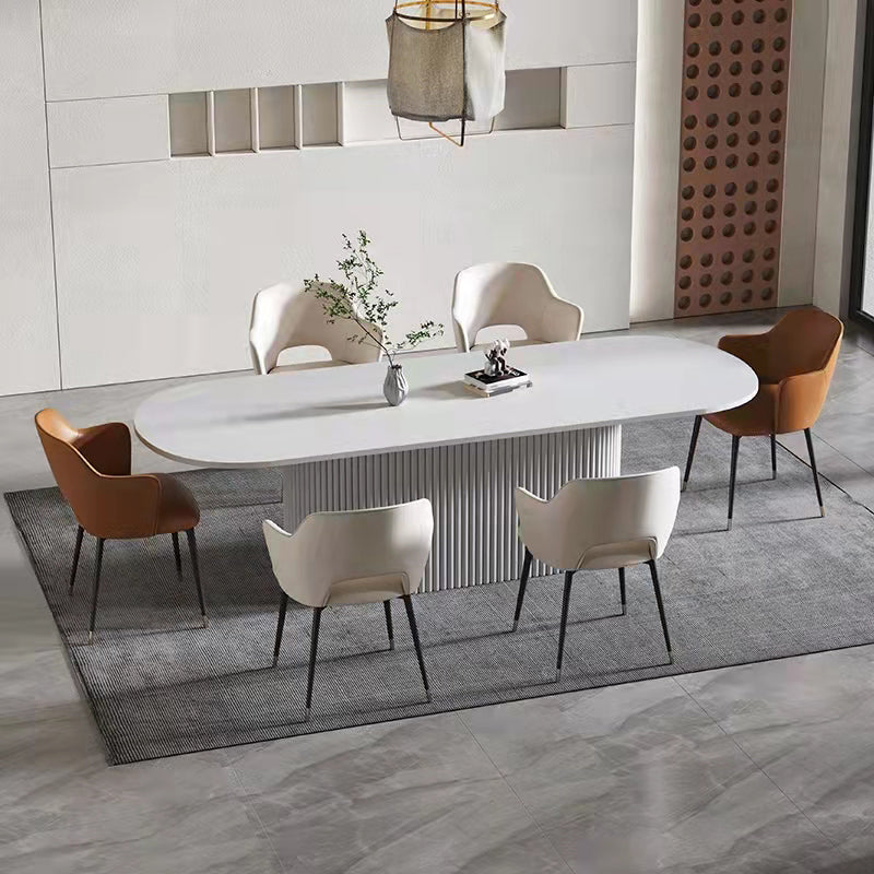 Contemporary Style Dining Table Oval Solid Wood Pedestal Table for Home