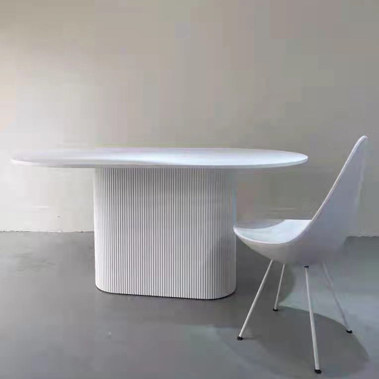 Contemporary Style Dining Table Oval Solid Wood Pedestal Table for Home