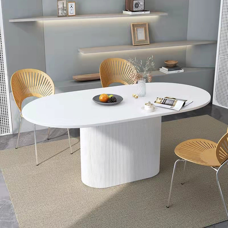 Contemporary Style Dining Table Oval Solid Wood Pedestal Table for Home