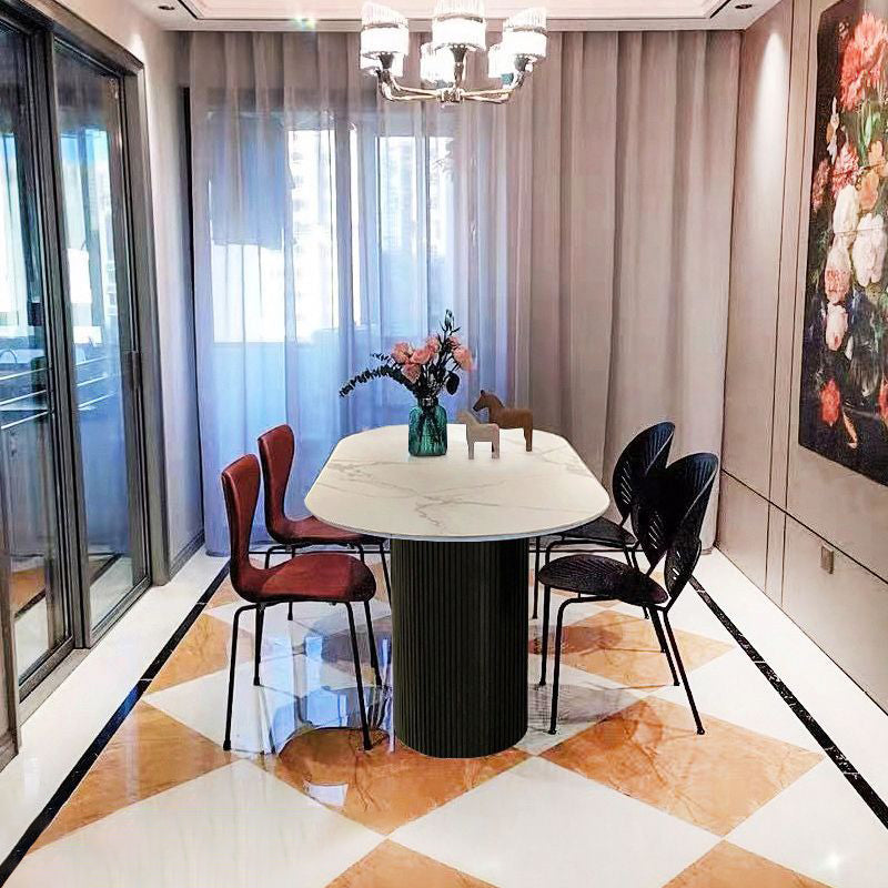 Table à manger en pierre fritrée de style moderne avec une double base de piédestal double