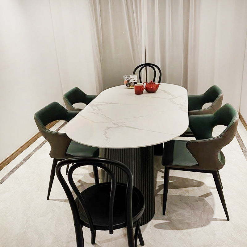 Table à manger en pierre fritrée de style moderne avec une double base de piédestal double