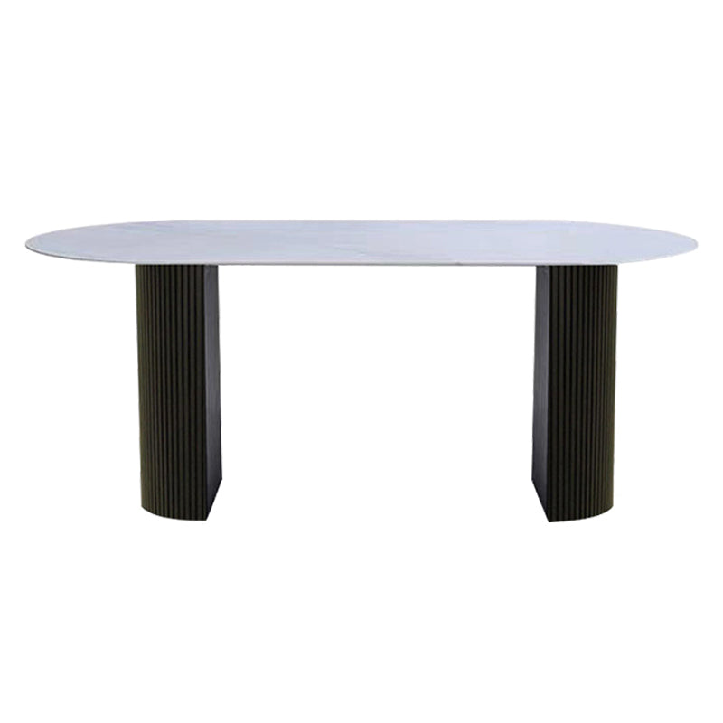 Table à manger en pierre fritrée de style moderne avec une double base de piédestal double