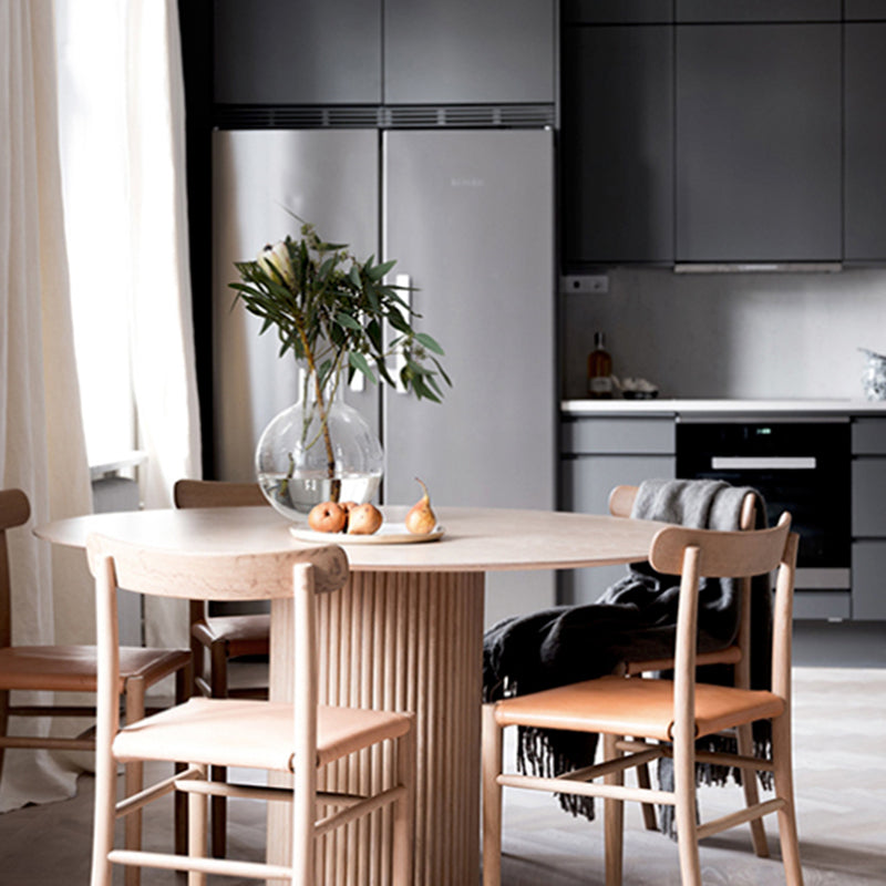 Contemporary Round Dining Table Ash Solid Wood Table with Pedestal Base for Home Kitchen Dinner