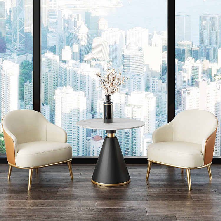Round Table Dinette Table Contemporary Stone Dinner Room Table with Pedestal Base