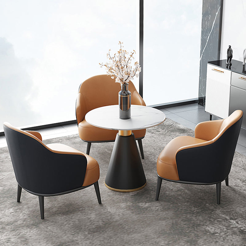 Round Table Dinette Table Contemporary Stone Dinner Room Table with Pedestal Base