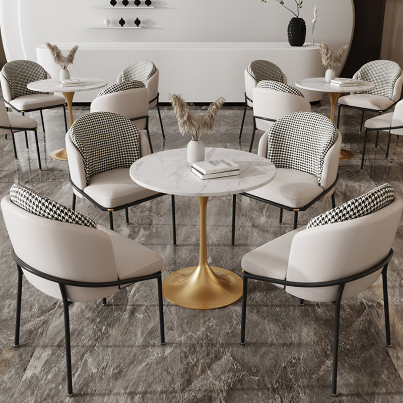 Mesa de comedor redonda contemporánea de metal mesa de piedra sinterizada para comedor