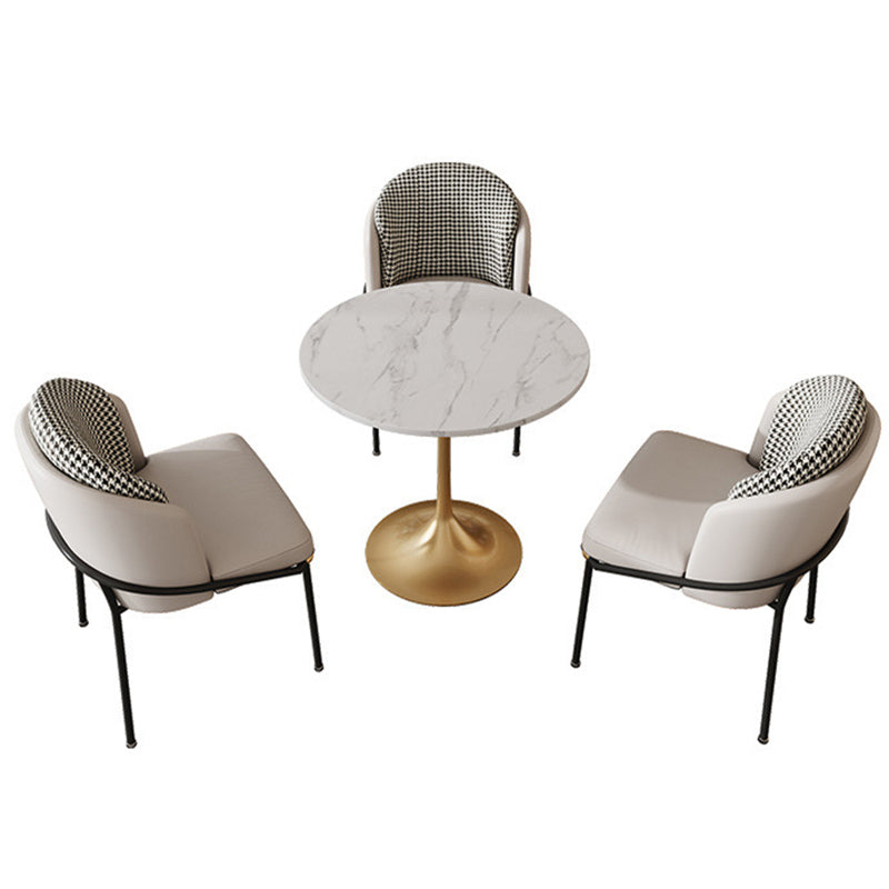 Mesa de comedor redonda contemporánea de metal mesa de piedra sinterizada para comedor