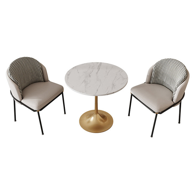 Mesa de comedor redonda contemporánea de metal mesa de piedra sinterizada para comedor