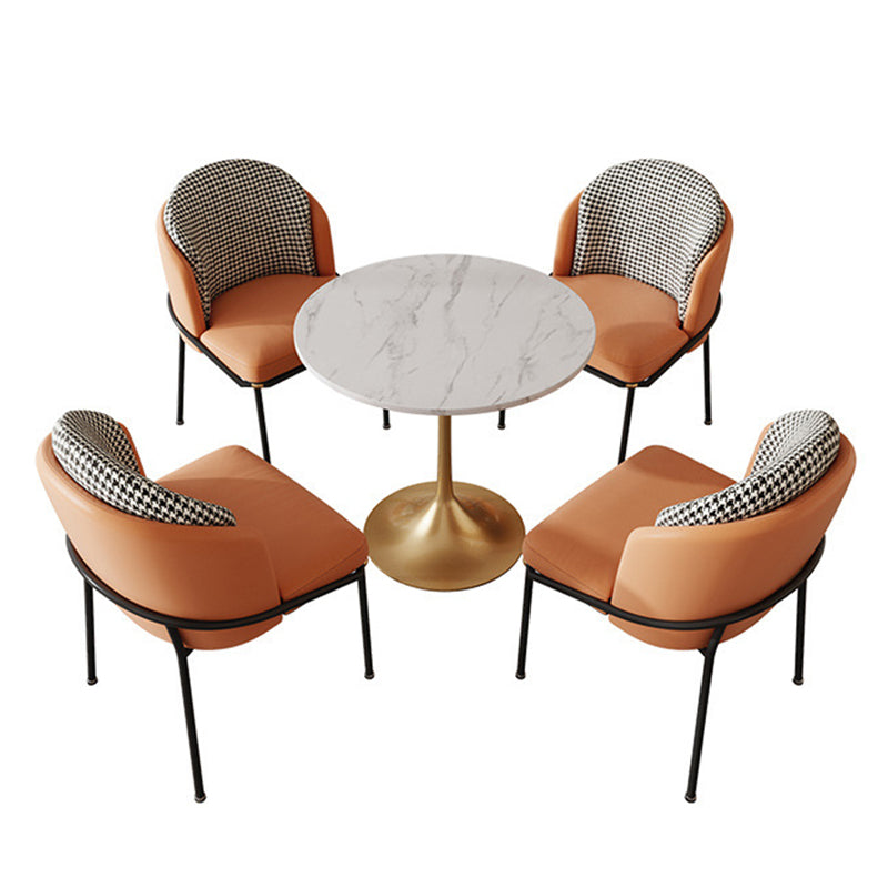 Mesa de comedor redonda contemporánea de metal mesa de piedra sinterizada para comedor