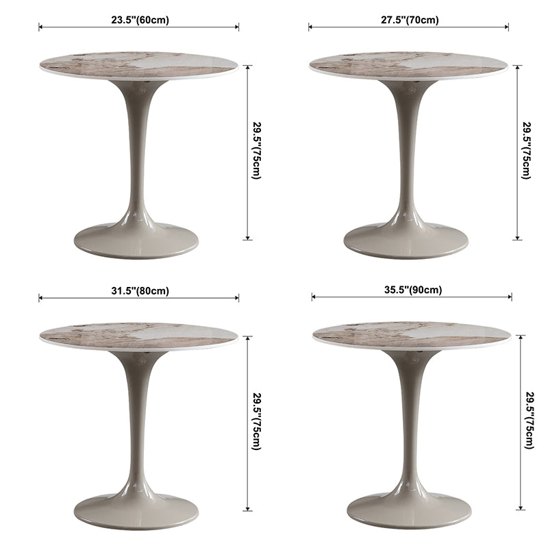 Ronde eigentijdse eettafel in bruintinten Vaste tafel van gesinterde steen