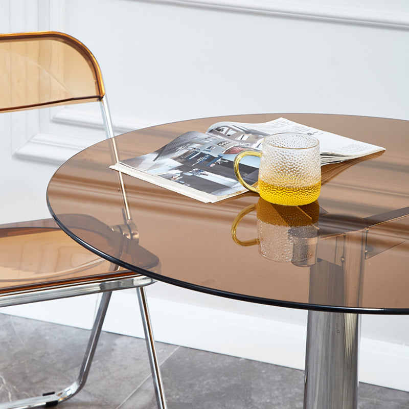 Round 3 Legs Minimalist Style Dining Table Three-Color Fixed Table of Glass