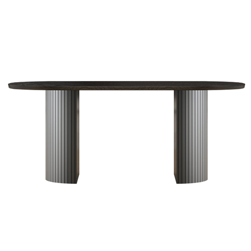 Oval Dining Table for Restaurant Contemporary Kitchen Table with Black Double Pedestal