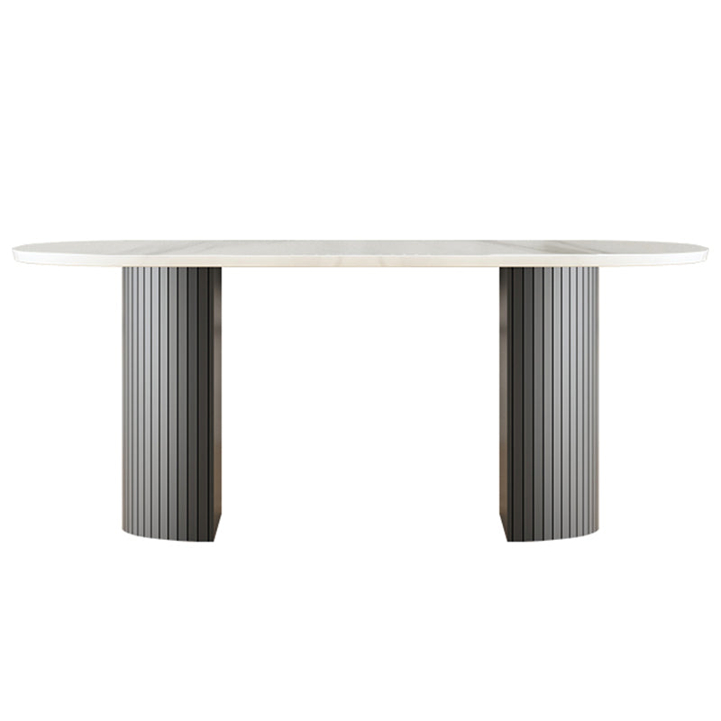 Oval Dining Table for Restaurant Contemporary Kitchen Table with Black Double Pedestal