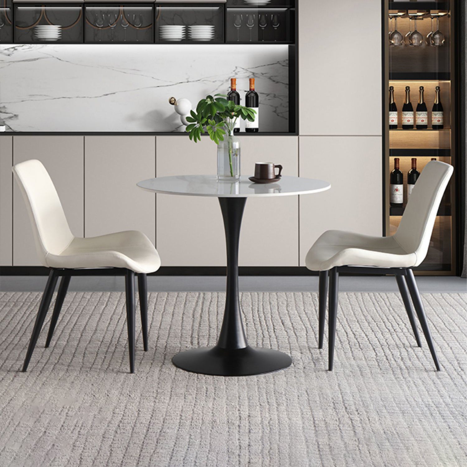 Moderne ronde eettafel gesinterde stenen eettafel met tulpbasis voor thuiskeukendiner