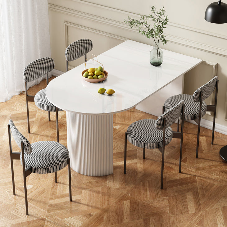 Ovale witte eettafel Gesinterde stenen tafel Eigentijds met dubbel voetstuk