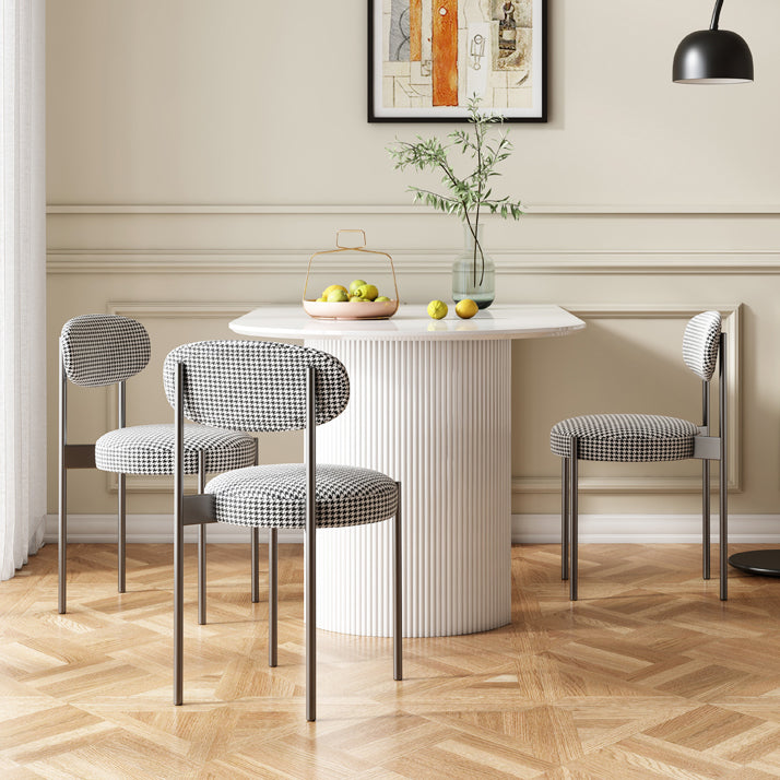 Ovale witte eettafel Gesinterde stenen tafel Eigentijds met dubbel voetstuk