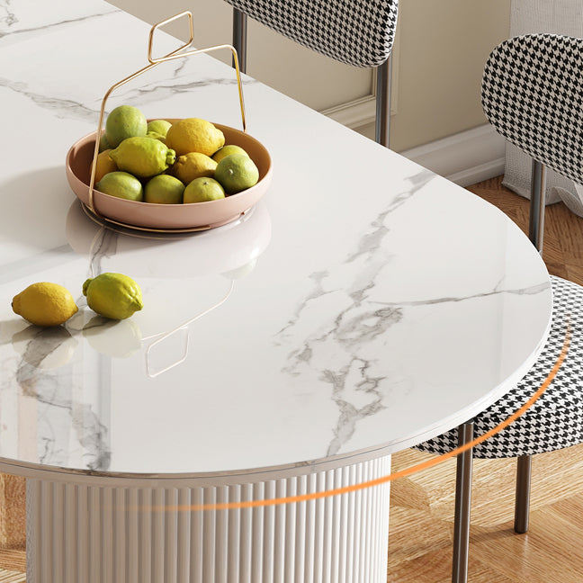 Ovale witte eettafel Gesinterde stenen tafel Eigentijds met dubbel voetstuk