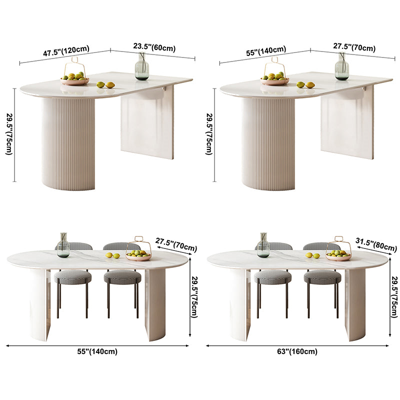 Ovale witte eettafel Gesinterde stenen tafel Eigentijds met dubbel voetstuk
