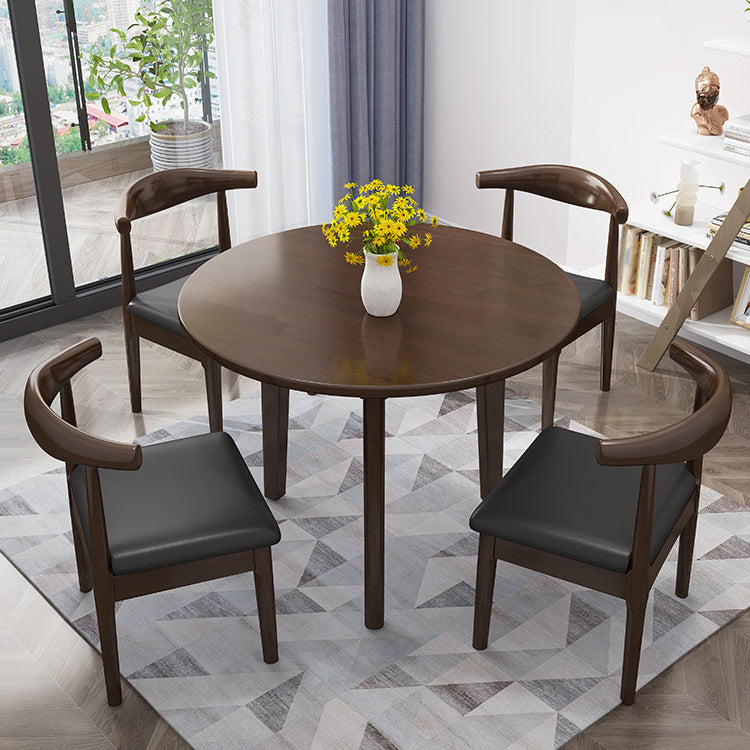 Round Shape 4 Legs Modern Dining Table Wood Color Fixed Table of Solid Wood