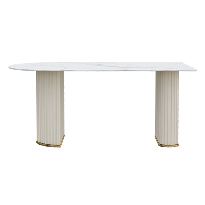 Irregular Island Sintered Stone Dining Table Modern Table in White with Metal Double Pedestal