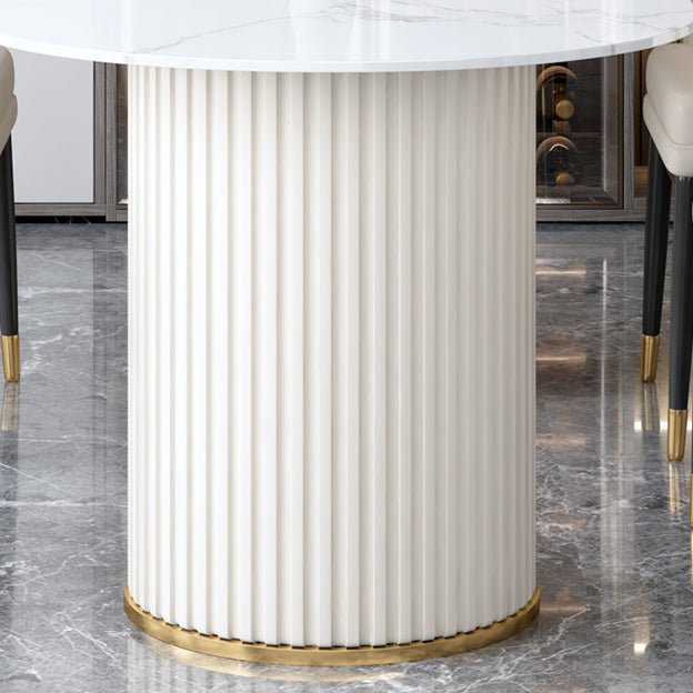 Irregular Island Sintered Stone Dining Table Modern Table in White with Metal Double Pedestal