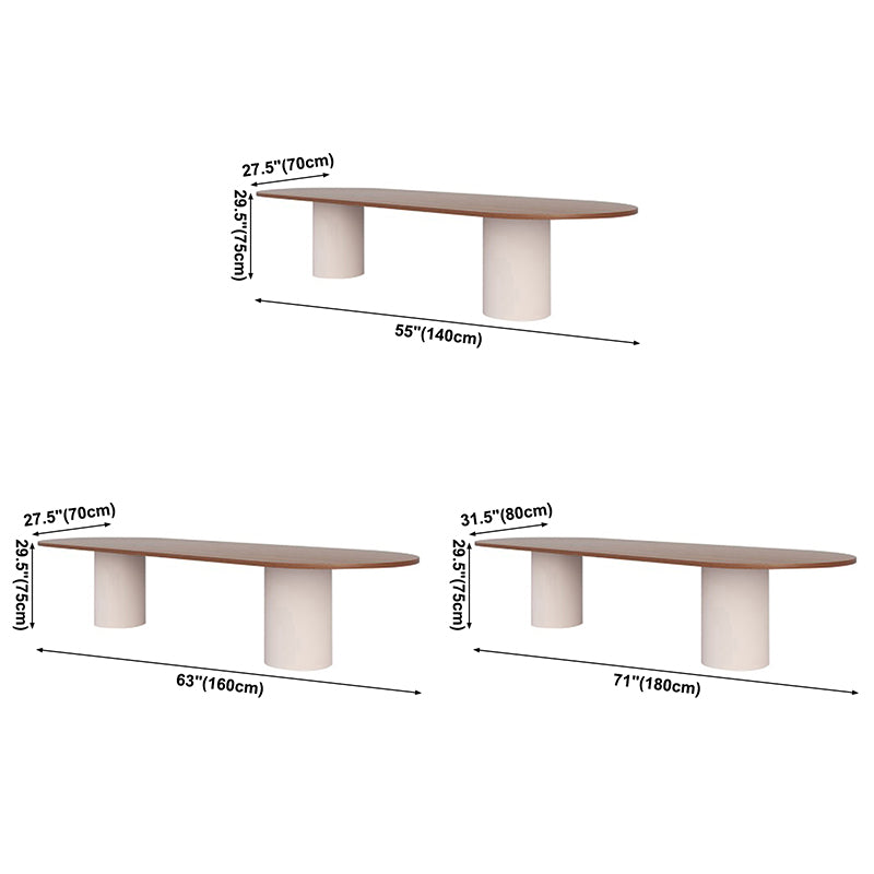 Mesa de comedor de madera maciza ovalada Mesa moderna con pedestal doble de madera para restaurante
