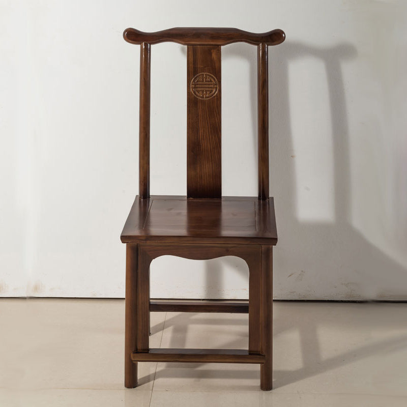 Traditional Wood Dining Side Chair Cow Horn Slat Back Home Side Chairs