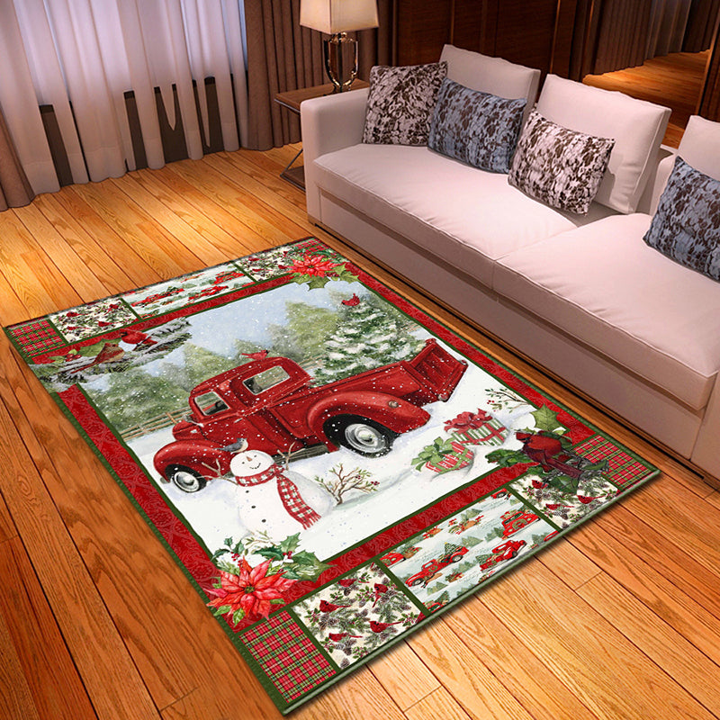 Red Modern Carpet Polyester Santa Claus Carpet Non-Slip Backing Carpet for Home Decor