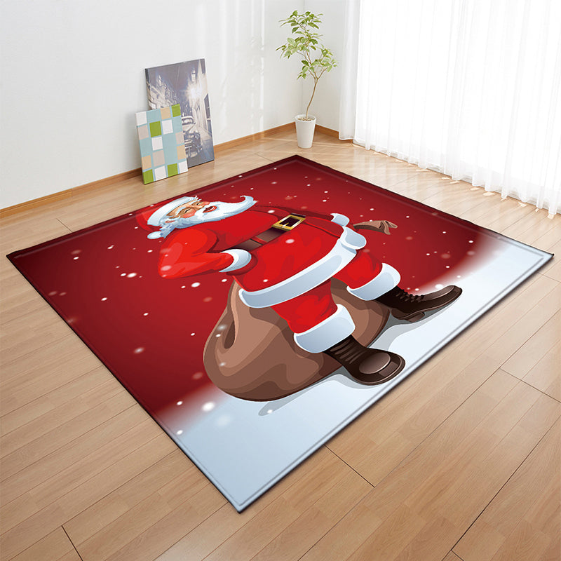 Red Modern Carpet Polyester Santa Claus Carpet Non-Slip Backing Carpet for Home Decor