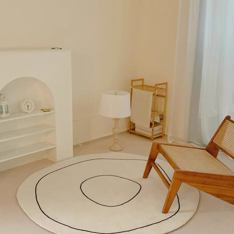 Chic Modern Rug White Polyester Area Carpet Line Pattern Easy Care Area Rug for Home Decor