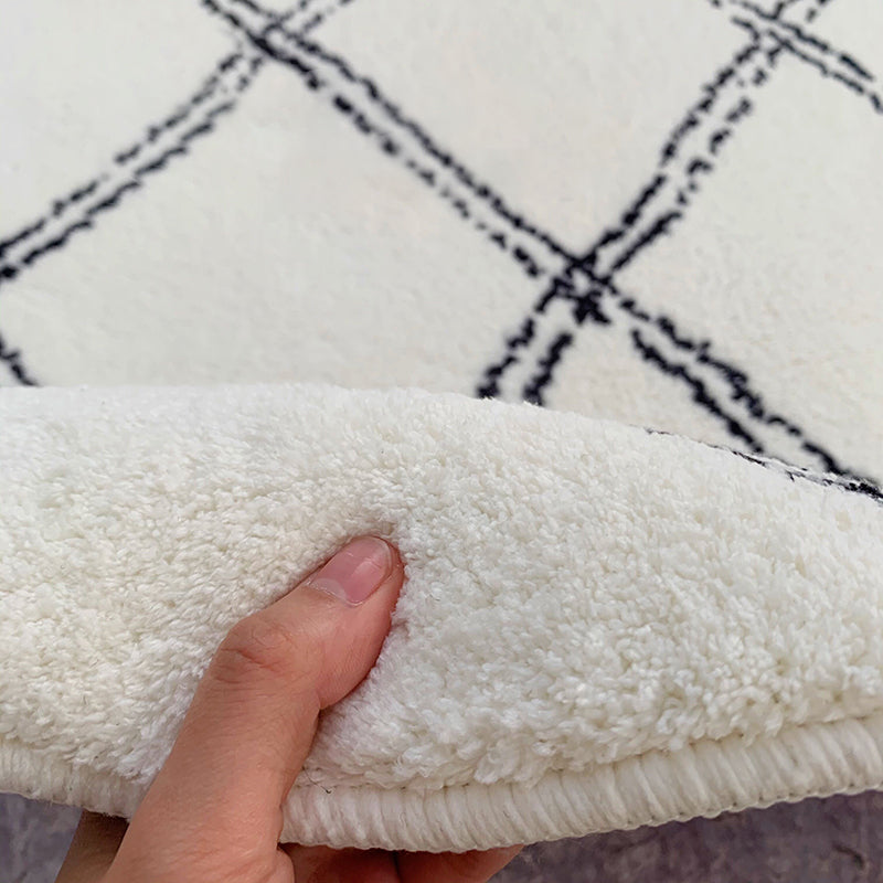 Chic Modern Rug White Polyester Area Carpet Line Pattern Easy Care Area Rug for Home Decor