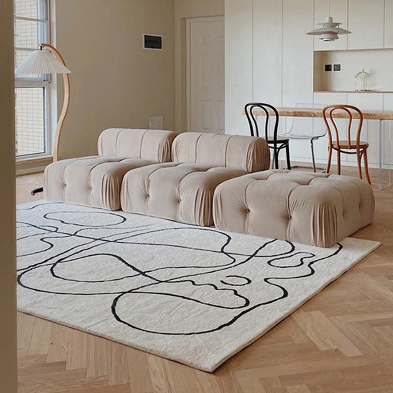 White Modern Area Carpet Line Pattern Polyester Area Rug Easy Care Washable Rug for Living Room