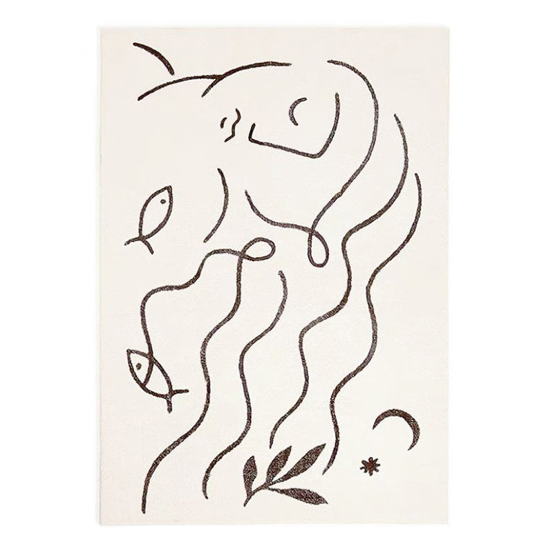 White Modern Area Carpet Line Pattern Polyester Area Rug Easy Care Washable Rug for Living Room