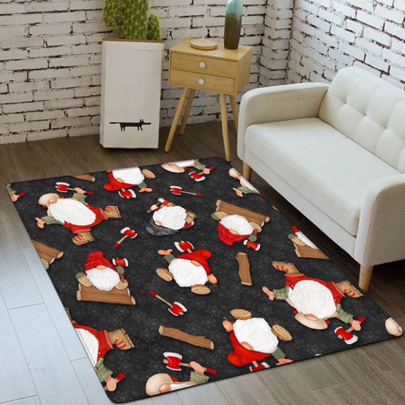 Dark Red Simplicity Rug Polyester Father Christmas Rug Washable Rug for Living Room