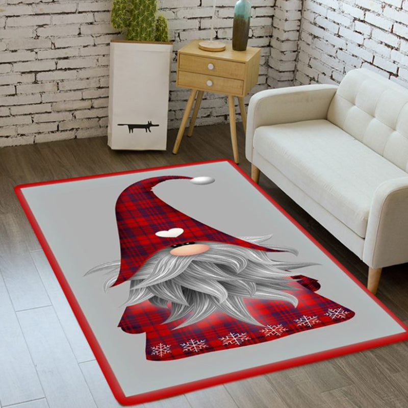 Dark Red Simplicity Rug Polyester Father Christmas Rug Washable Rug for Living Room