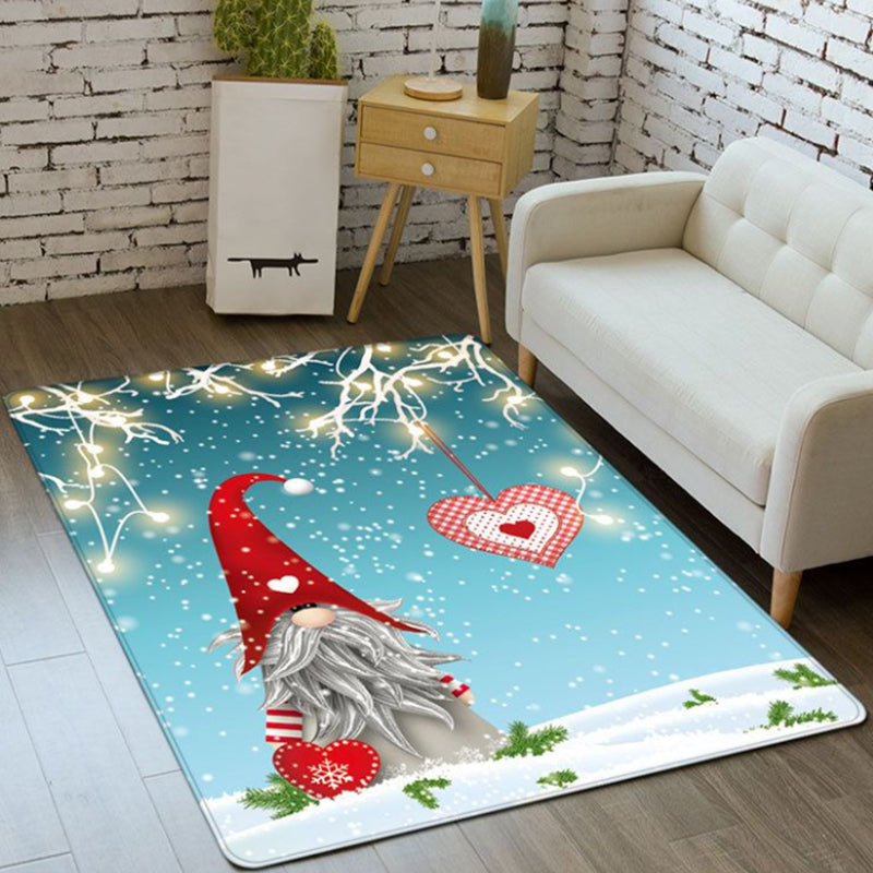 Dark Red Simplicity Rug Polyester Father Christmas Rug Washable Rug for Living Room