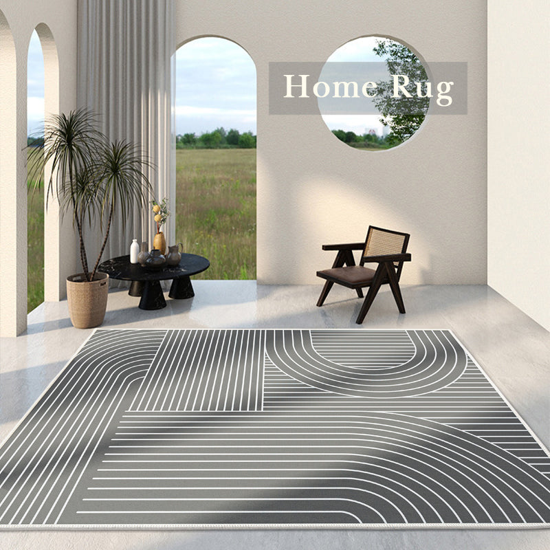 White Modern Area Carpet Stripe Pattern Polyester Area Rug Non-Slip Backing Rug for Home Decor