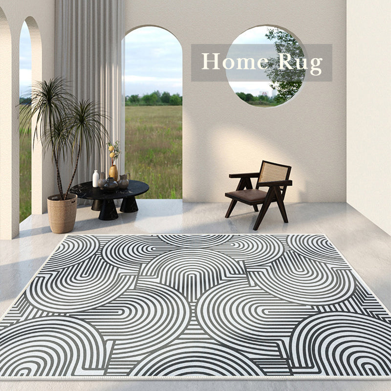 White Modern Area Carpet Stripe Pattern Polyester Area Rug Non-Slip Backing Rug for Home Decor