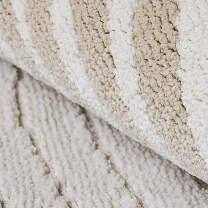 Beige Stripe Pattern Area Carpet Modern Polyester Area Rug Anti-Slip Washable Rug for Bedroom