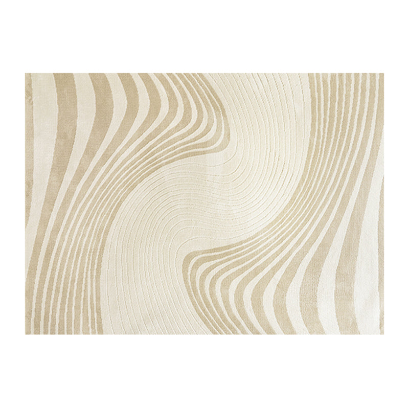 Beige Stripe Pattern Area Carpet Modern Polyester Area Rug Anti-Slip Washable Rug for Bedroom