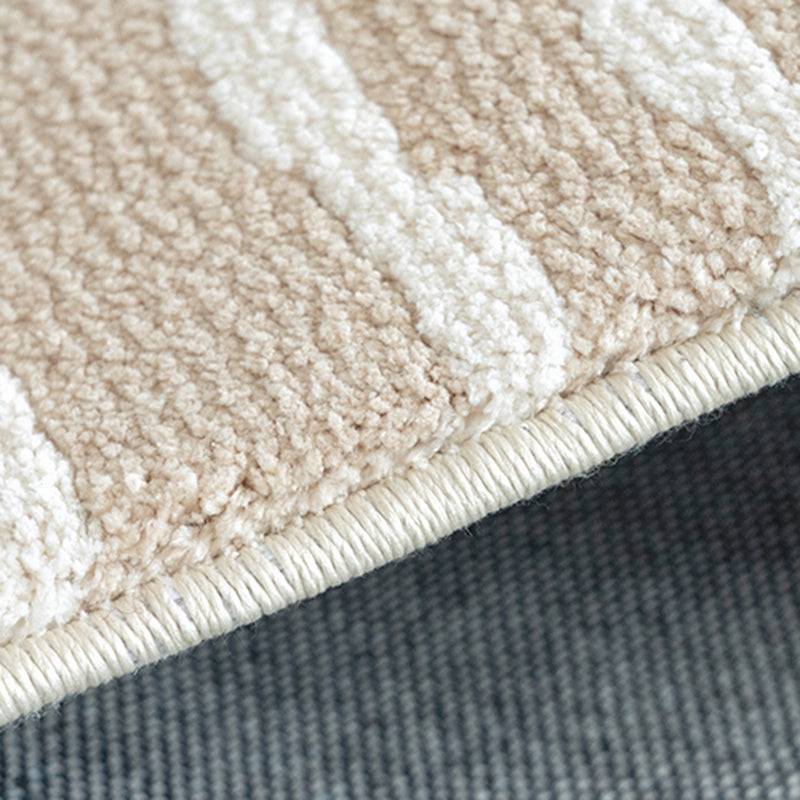 Beige Stripe Pattern Area Carpet Modern Polyester Area Rug Anti-Slip Washable Rug for Bedroom
