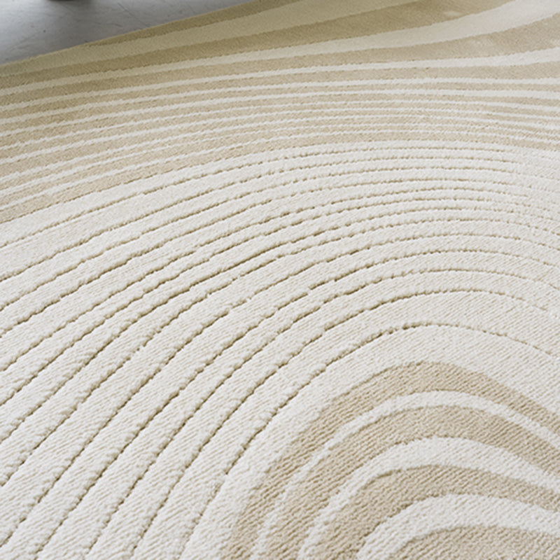 Beige Stripe Pattern Area Carpet Modern Polyester Area Rug Anti-Slip Washable Rug for Bedroom